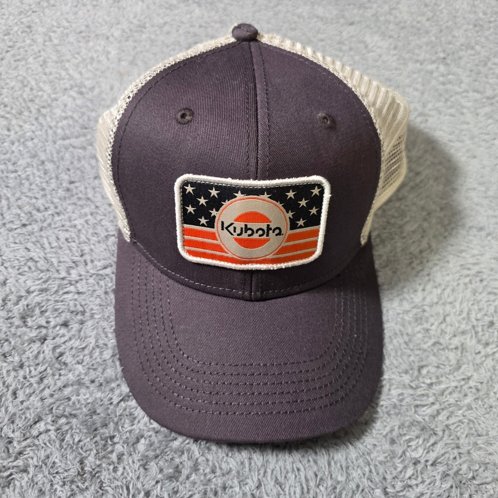 Kubota Mens OSFM Trucker Hat Charcoal Grey Mesh Back American Flag Patch Cap